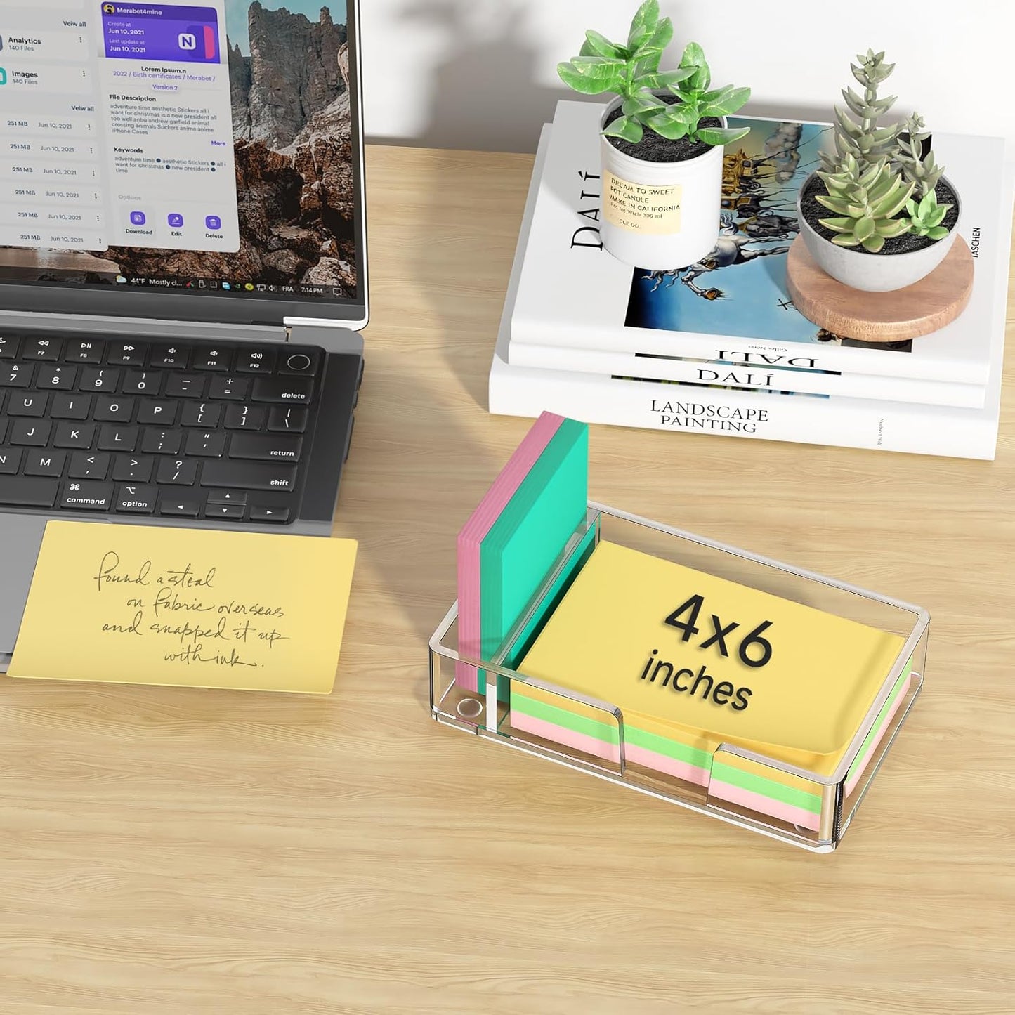 Sticky Note Holder, Glitter Pink Acrylic Notepad Holder 3x3 in Self-Stick Note Dispenser Office Desk Accessories, Memo Pad Holder Organizer for Classroom School Supplies
