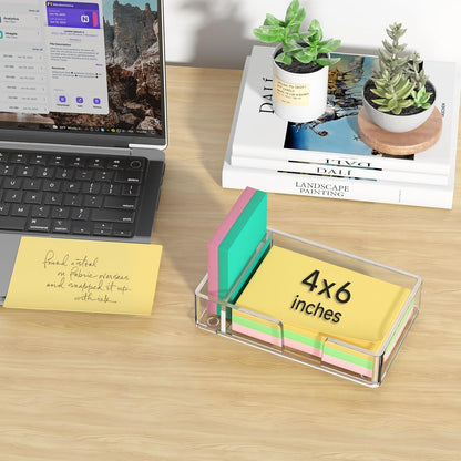 Sticky Note Holder, Glitter Pink Acrylic Notepad Holder 3x3 in Self-Stick Note Dispenser Office Desk Accessories, Memo Pad Holder Organizer for Classroom School Supplies
