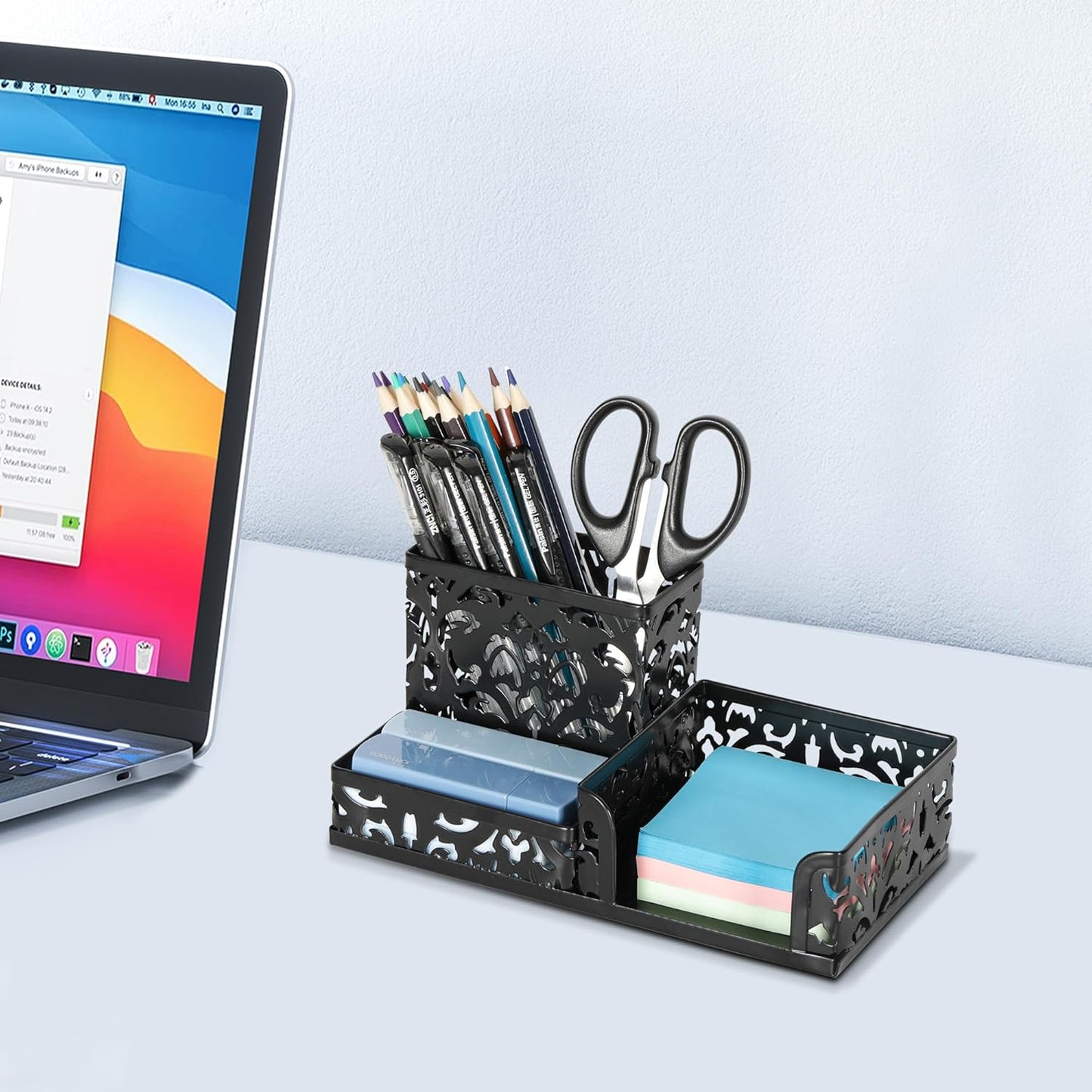 EasyPAG Desk Organizer with 3 Compartment for Pencil Sticky Note Holder and Office Accessories,White