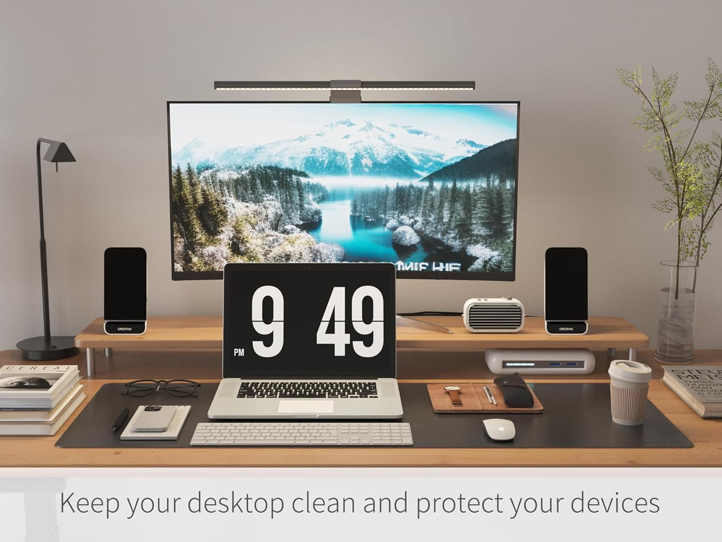 RENMTURE Dual-Sided Mouse Pad, Natural Cork & PU Leather Large Desk Pad for Office and Home Work, Desk Protector Non-Slip, Waterproof, Easy Clean (Olive Green, 32"x16")