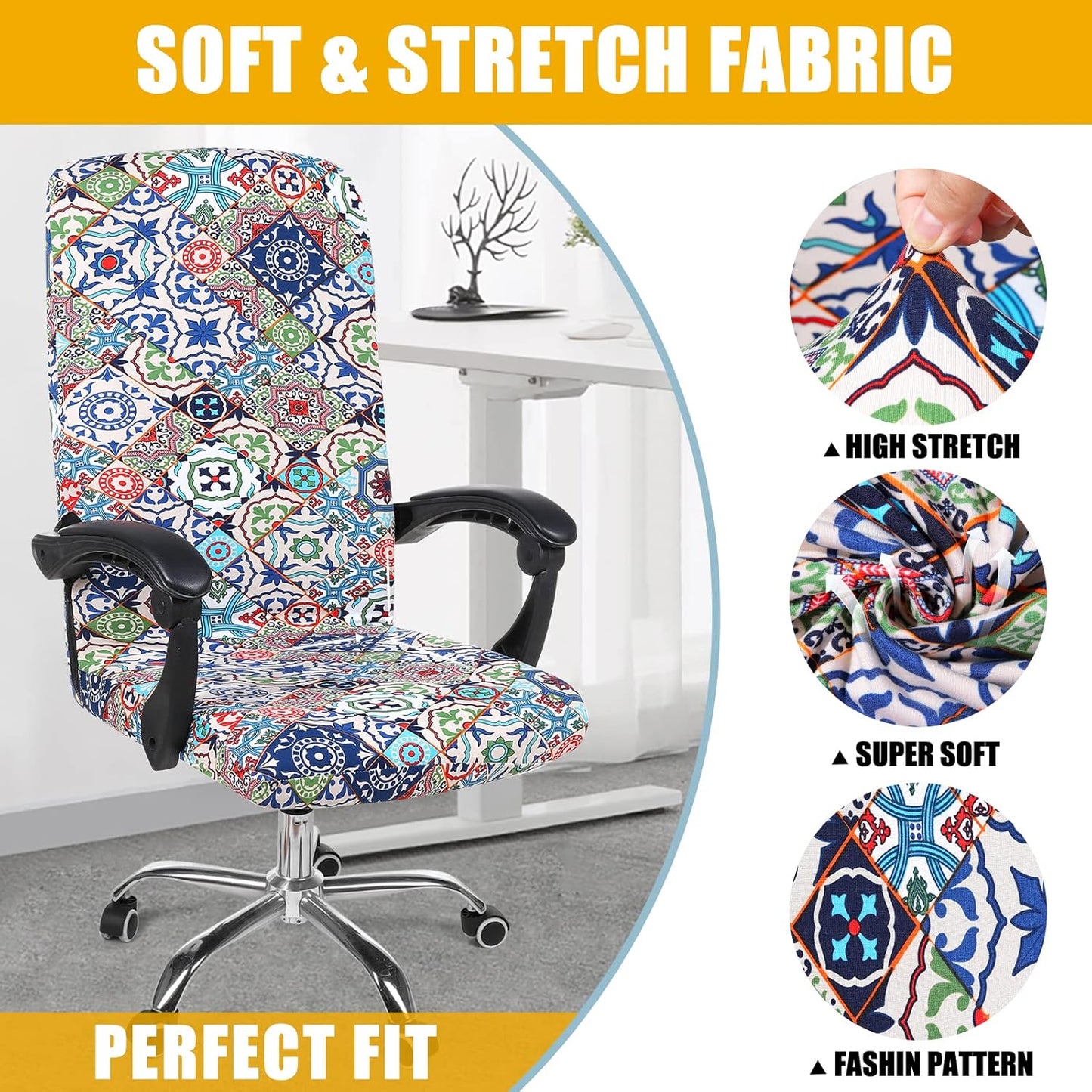 Smiry Stretch Printed Office Chair Armrest Covers, 2 Pcs Soft Fit Removable Washable Computer Desk Chair Arm Covers Protector, Black