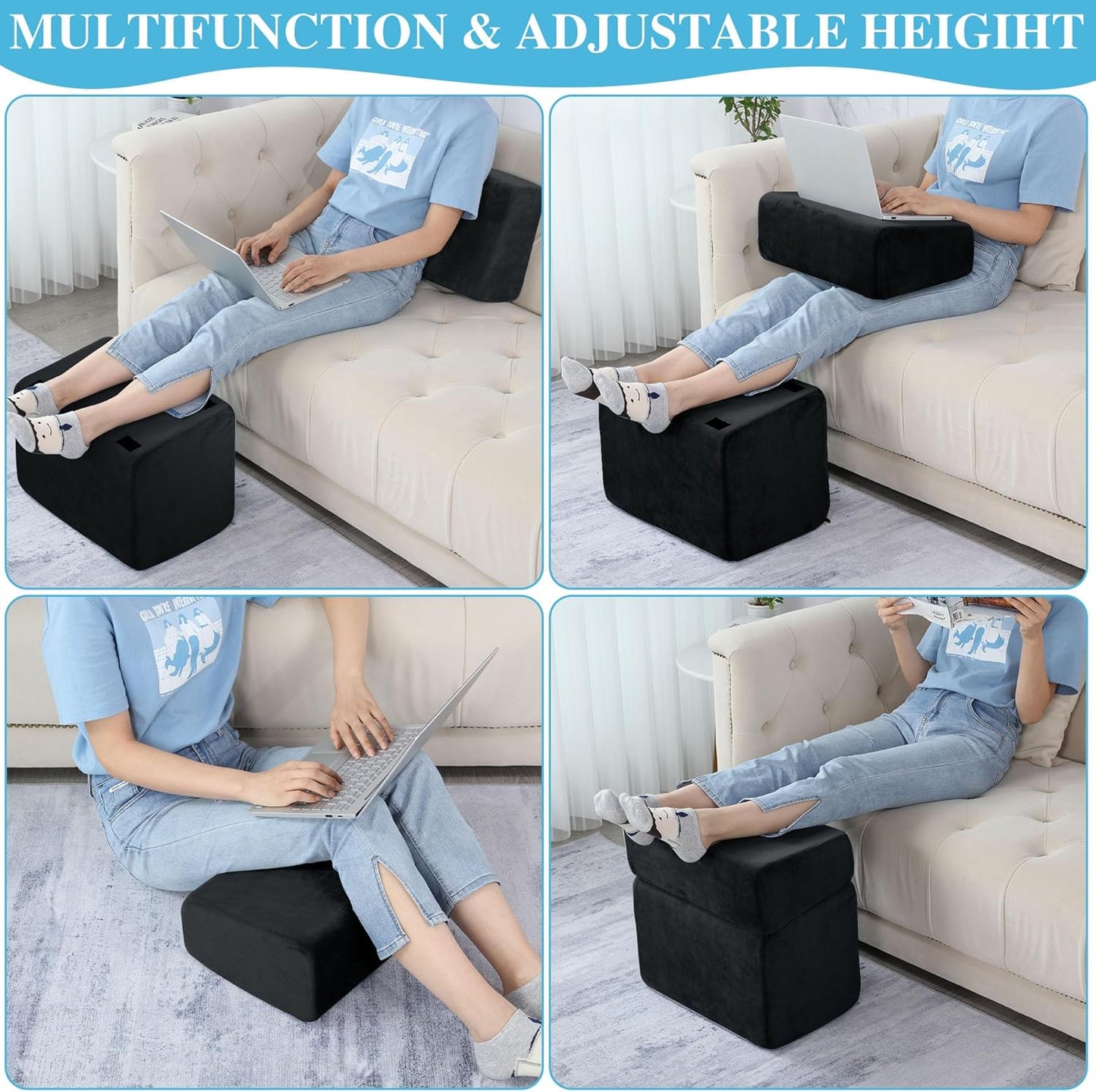 ROYALAY Adjustable Foot Rest Under Desk for Office, High-Density Foam Foot Rest with 3 Adjustable Heights, Ergonomic Footrest with Washable Cover for Home, Airplane, Travel(17 * 11 * 17in, Gray)