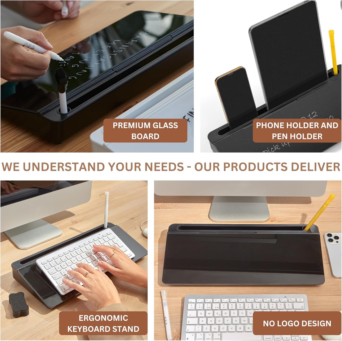 GAROOD Desktop Whiteboard with Storage Desk White Board Desk Board Glass White Board with Stand Home Office Organizer Phone Holder 15.8X7X2 inches