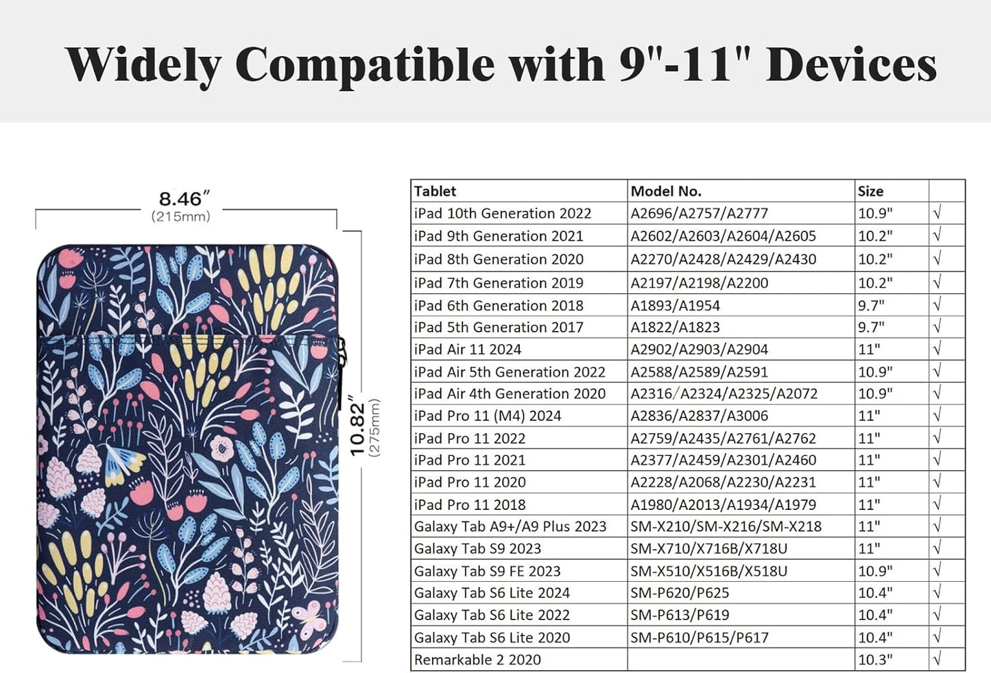 TiMOVO 9-11" Tablet Sleeve Bag for iPad 11-inch A16 2025, iPad 10.9"/10.2"| Air 11 Inch/5th/4th Gen. 10.9", Galaxy Tab A9+/A11Plus 11", Protective Bag Fit Smart Keyboard, Dusty Blue
