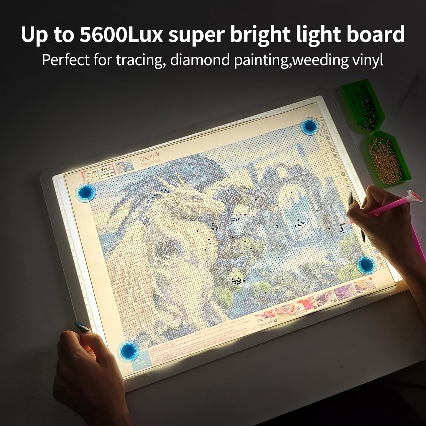 Heanolier Rechargeable A3 Tracing Light Box Drawing Pad,5600 Lux Bright Magnetic light pad, Dimmable Lightbox,3 color modes,light board for Diamond painting,light table for Sketching,Tattoo,X-ray View