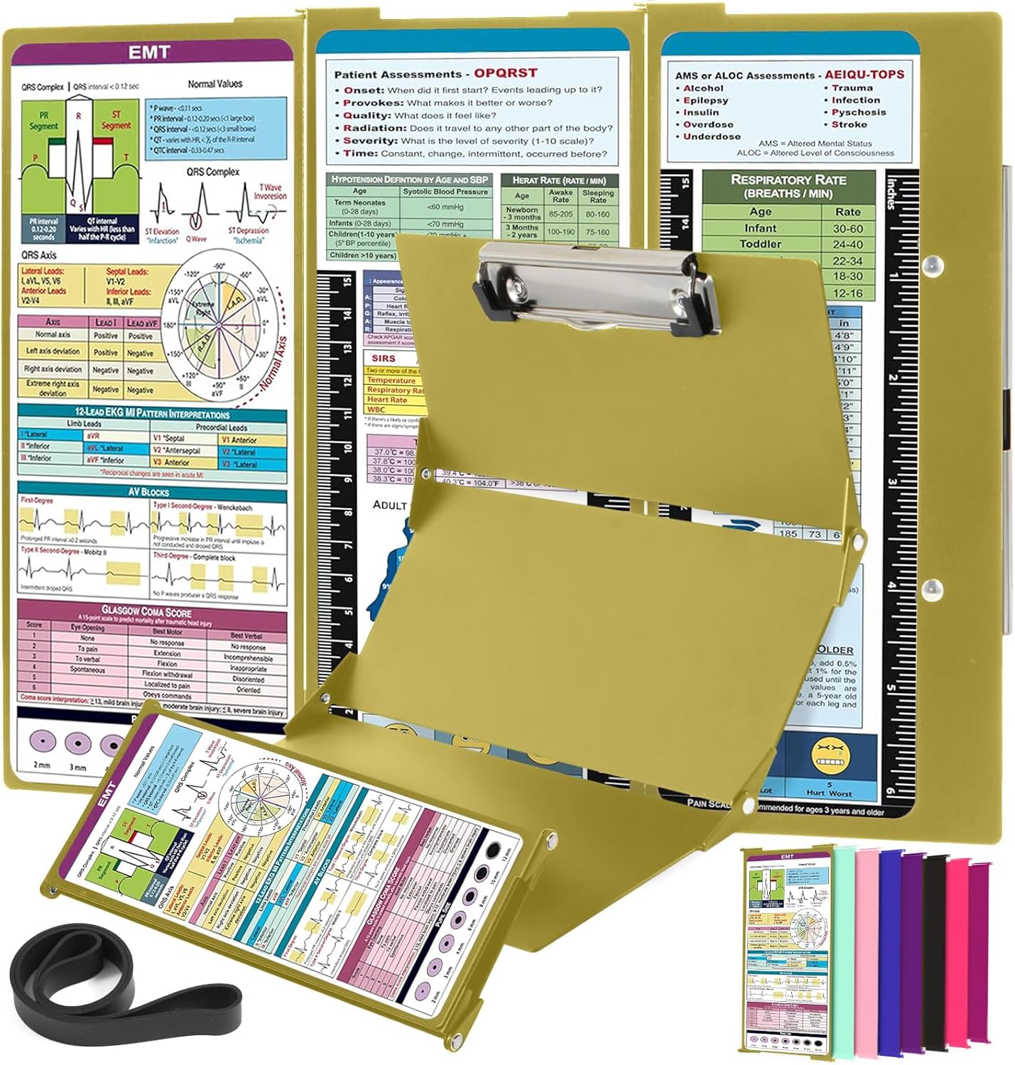 Nursing Clipboard Foldable with Medical Edition Cheat Sheets, 3 Layers Aluminum Foldable Clipboard for Nursing, Notepad for Students, Nursing School Essentials (Black)