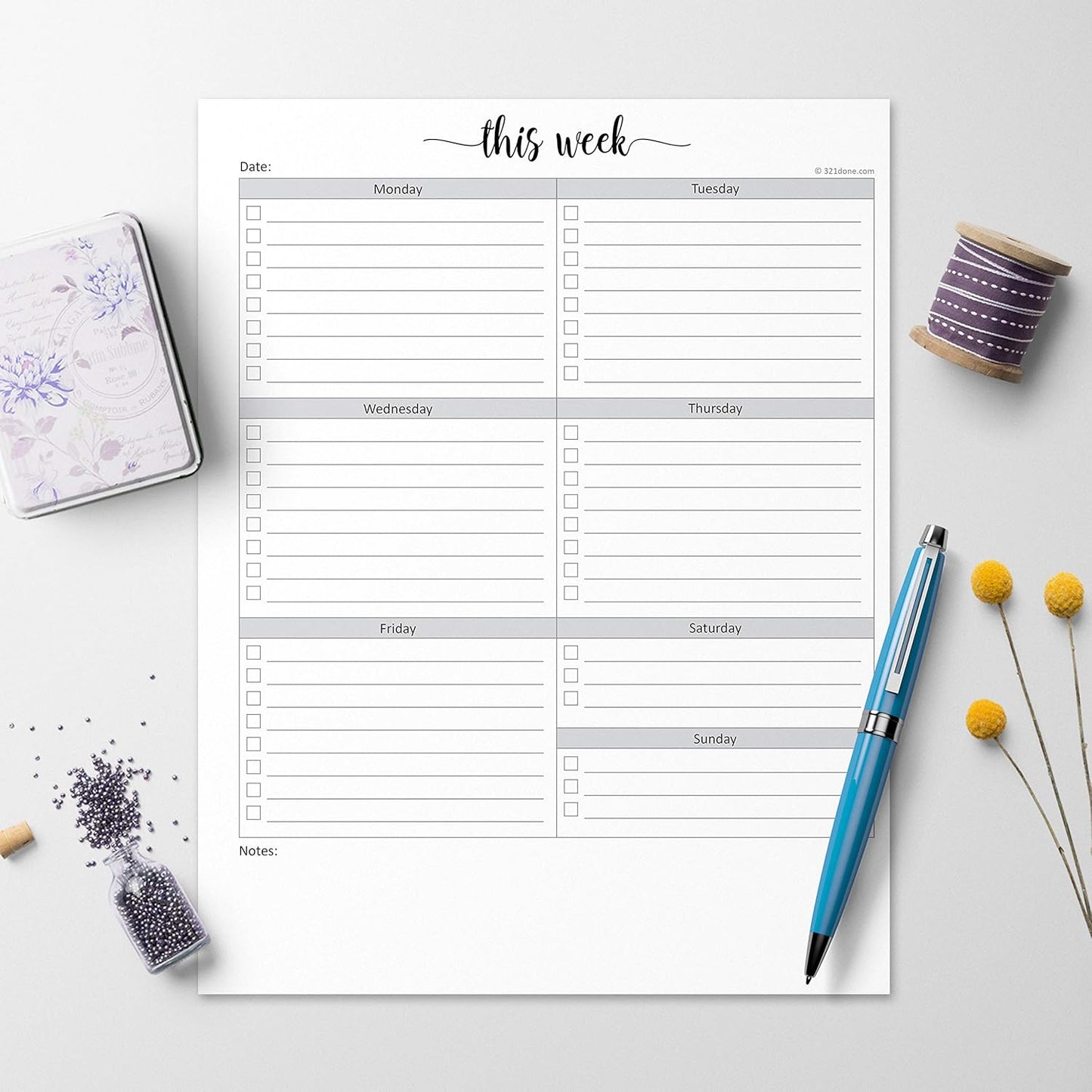 321Done Weekly Checklist Notepad - 50 Sheets (5.5" x 8.5") - This Week to Do Notepad Tear Off Planning Pad, Planner Checklist Organizing - Made in USA - Simple Script