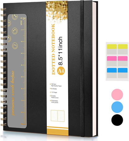 Dotted Notebook, Spiral Notebook Journal 8.5” x 11”, A4 Large Dot Grid Notebooks for Women Men, 100 GSM Dotted Paper, Plastic Hardcover Spiral Bullet Journals for Work School Sketching, Green