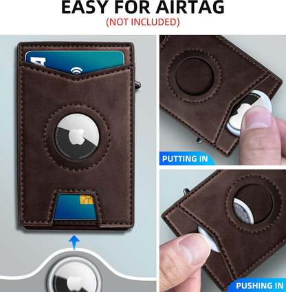 miyozi Airtag Wallet for Men Money Clip 9-Card Pop-Up Credit Card Holder with ID Window RFID Blocking Metal Case Magnetic Closure Front Pocket Wallet Gift Box | with Money Clip