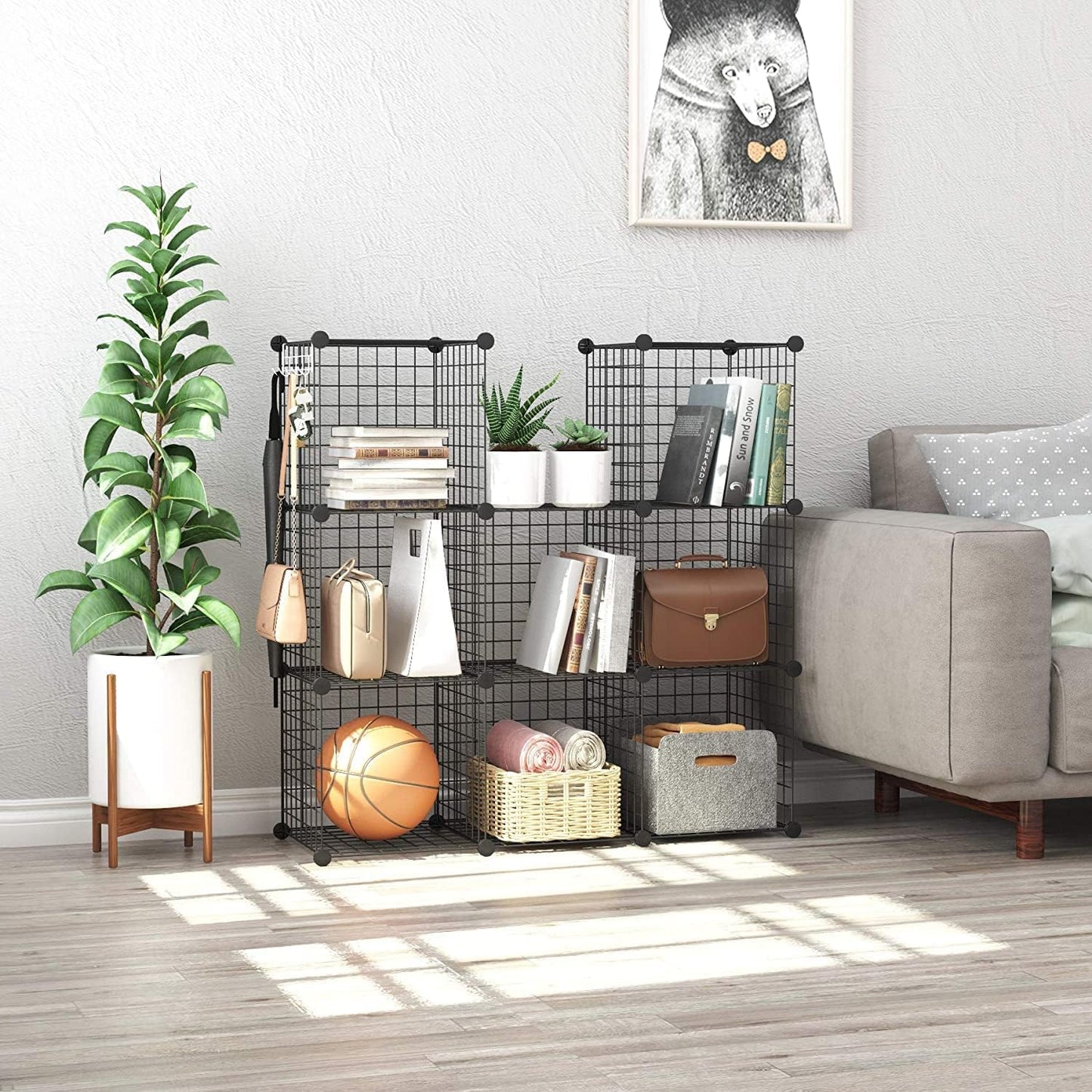 C&AHOME Wire Cube Storage, 6 - Cube Organizer Metal C Grids, Modular Shelves Units, Storage Bins Shelving, Closet Organizer, Ideal for Home, Office, Living Room, 36.6”L x 12.4”W x 36.6”H Black
