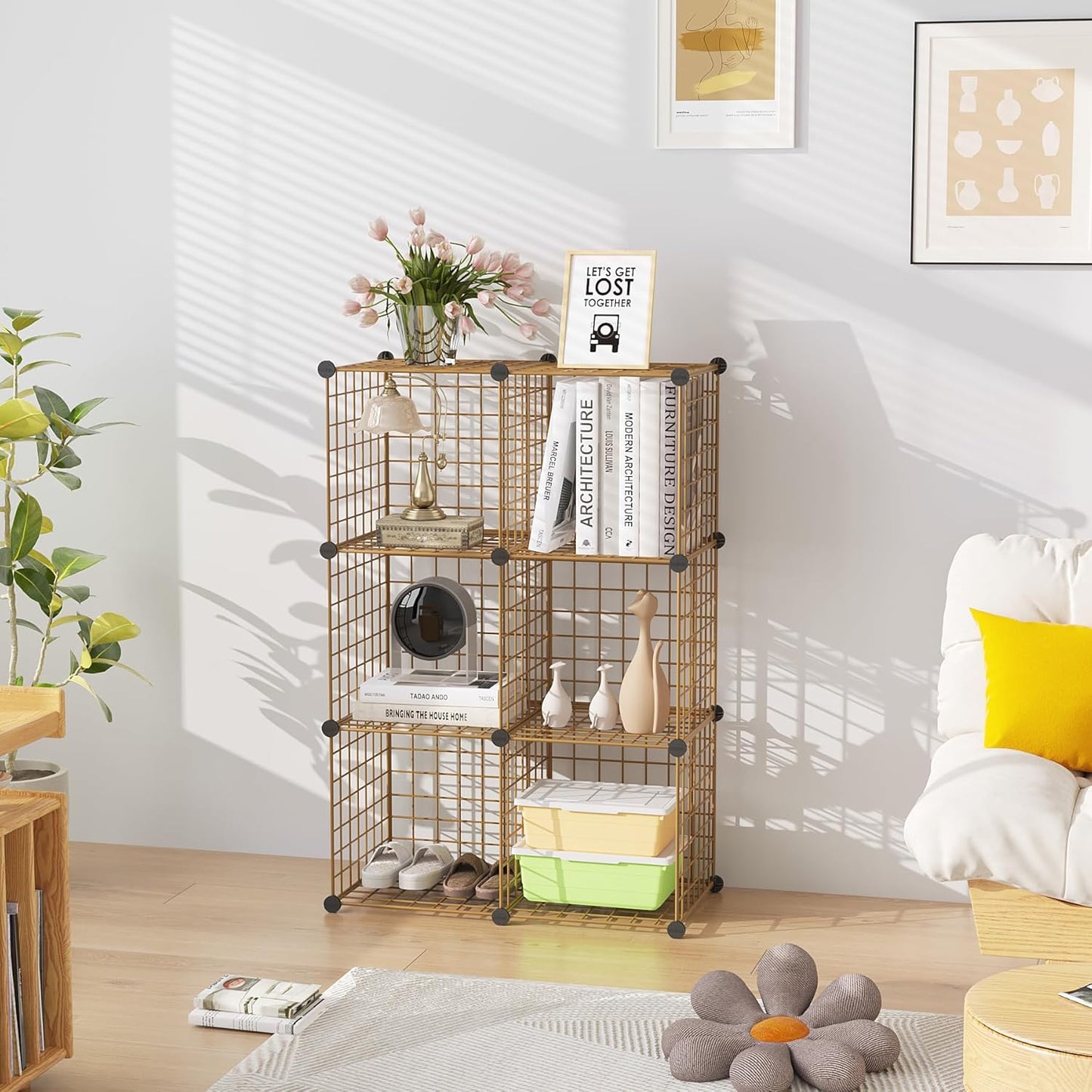 C&AHOME Wire Cube Storage, 6 - Cube Organizer Metal C Grids, Modular Shelves Units, Storage Bins Shelving, Closet Organizer, Ideal for Home, Office, Living Room, 36.6”L x 12.4”W x 36.6”H Black