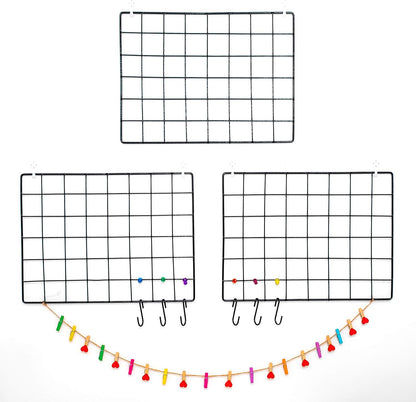 ODOXIA 2 Pack Wire Wall Grid Panel | Photos & Pictures Display Grid Wall Panels | Black, Magnetic & Metal Grid | Photo Grid Wire Board | Hanging Home, Office & Kitchen Decor