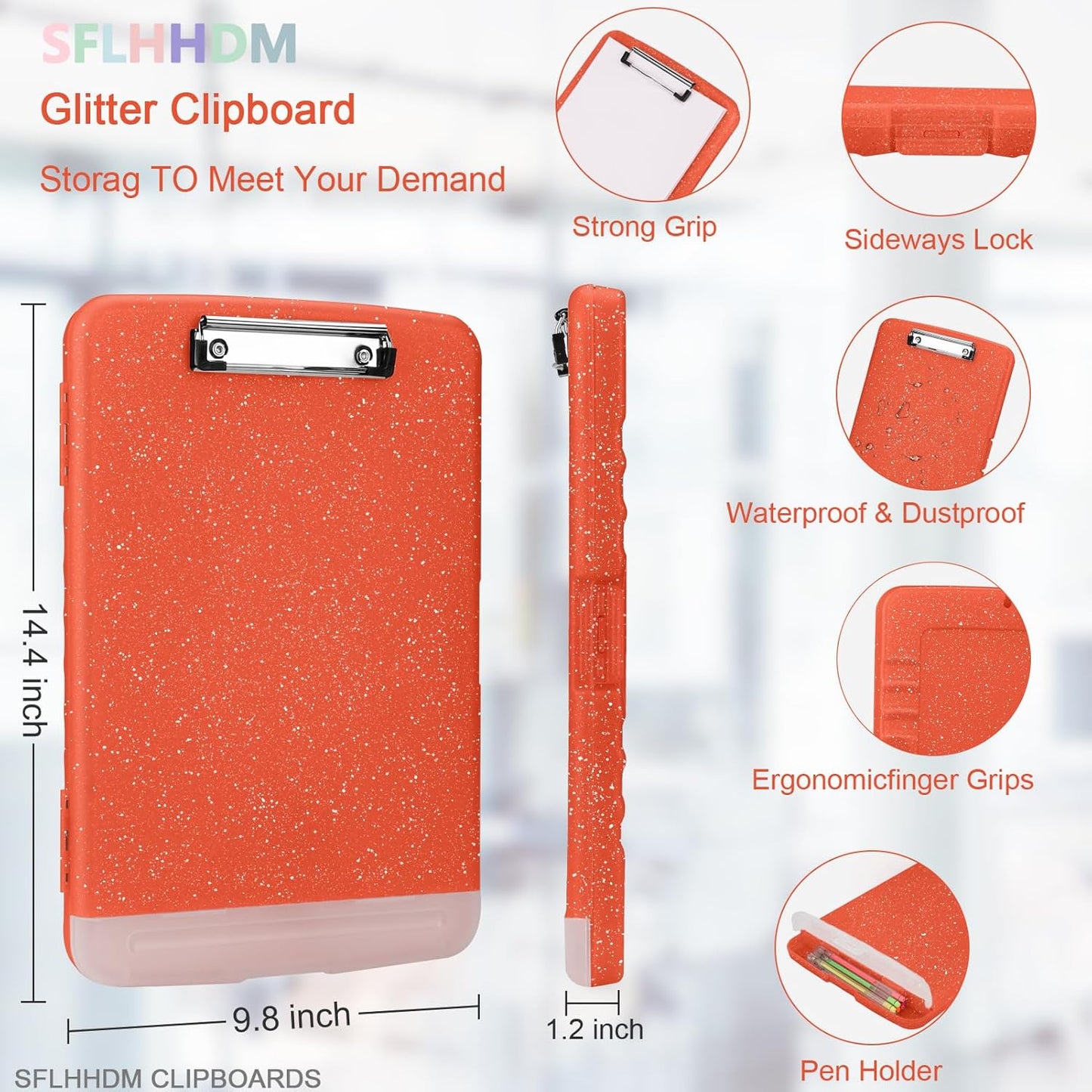 Glitter Clipboard with Storage,Storage Clipboard with Pen Holder,A4 Binder Clip Boards 8.5x11 with Low Profile Clip,Side Opening Sparkle Clipboards, Clipboards Folder for Office Supplies-Starry Black