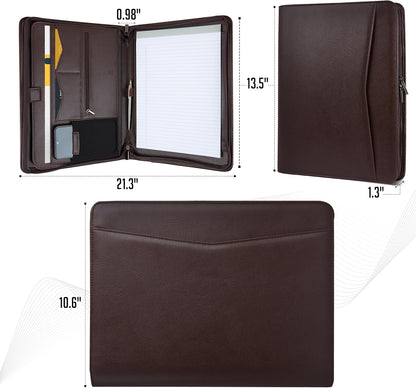 STYLIO Zipper Padfolio Portfolio Binder Organizer | Faux Leather Portfolio for Resume, Documents, Phone, Tablet, Business Supplies and Cards | Notebook Organizer with Letter Sized Notepad Included