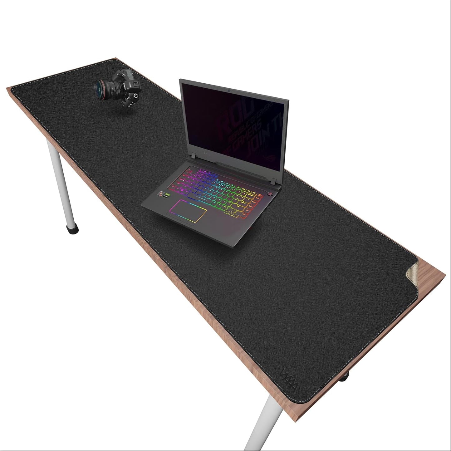 Vyaaa PU Leather & Cork Desk Mat, 39.4"x15.7" Dual Sided Computer Desk mat, Waterproof Large Mouse Pad, Non-Slip Office Desk pad, Office Desk Protector for Work/Gaming/Home (Black)