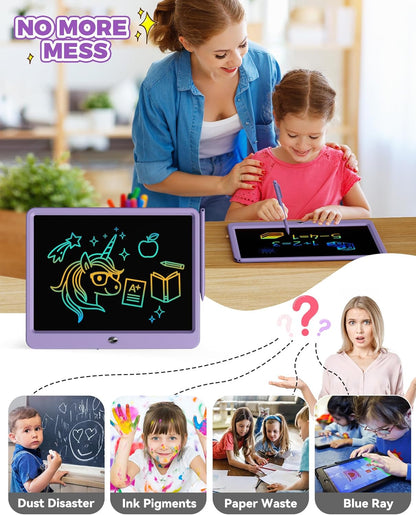 KOKODI 12 Inch LCD Writing Tablet with Anti-Lost Stylus, Erasable Doodle Board Colorful Toddler Drawing Pad, Car Travel School Games Toys for 3 4 5 6 7 8 Kids, Birthday Gift for Girls Boys Adults Blue