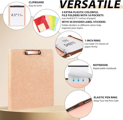 Ospelelf Zippered Padfolio Organizer, Faux Leather 3 Ring Binder with Clipboard, Letter Size Business Portfolio with Notepad, Tablet Sleeve & Phone Pockets for Office Work Brown
