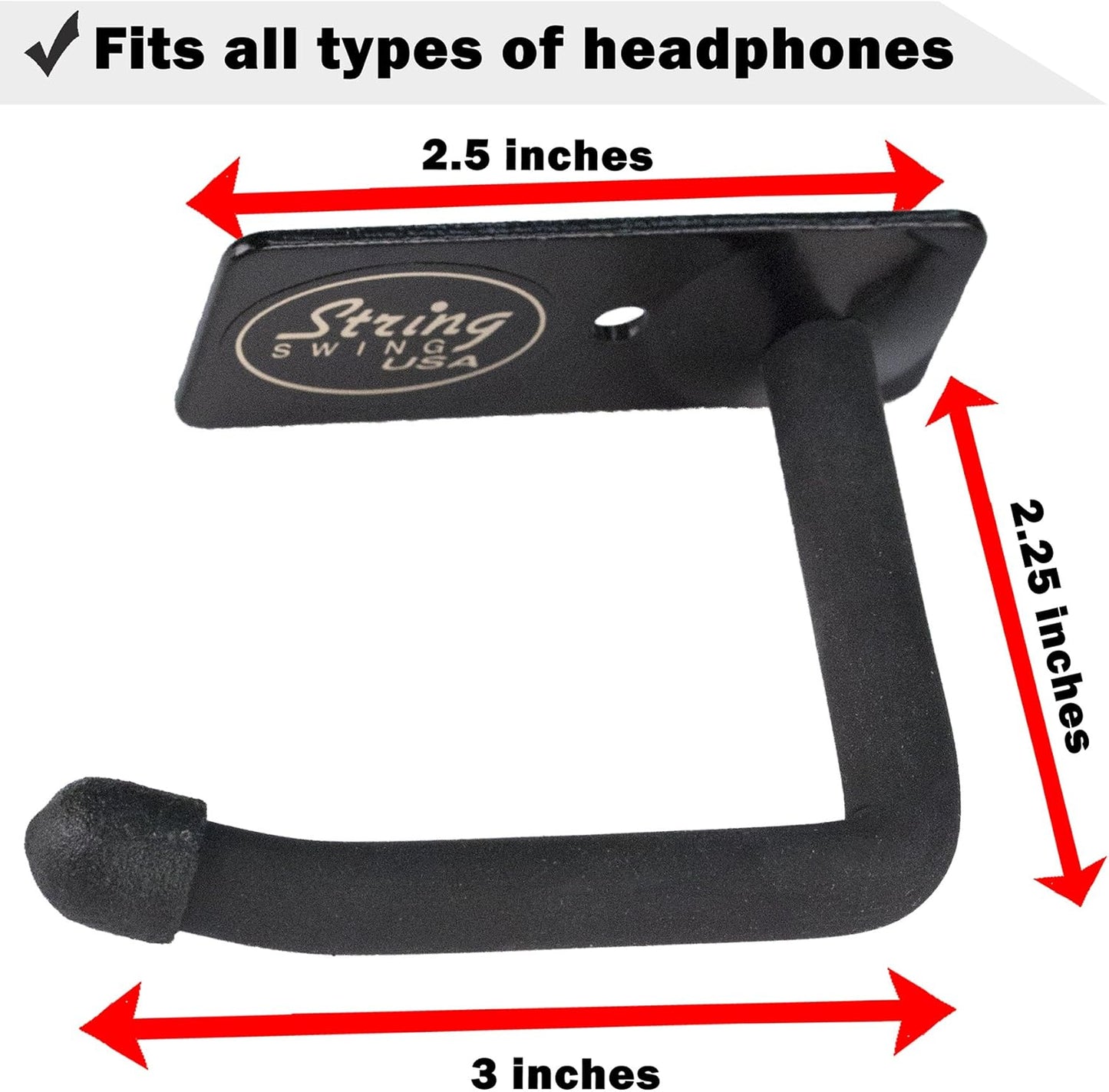 String Swing Headphone Hanger Hook Headset Holder Accessory Hook for Under Desk Or Table (Screw Or Adhesive Strip Mount, Single Unit)