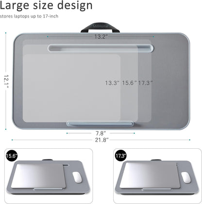 Lap Desk with Cushion, Fits up to 17 inch Laptop, Pillow Designed, Portable Laptop Stand with Tray, Pad & Phone Holder, Home Office for Bed/Couch/Car/Reading/Writing,MillHome (Black)