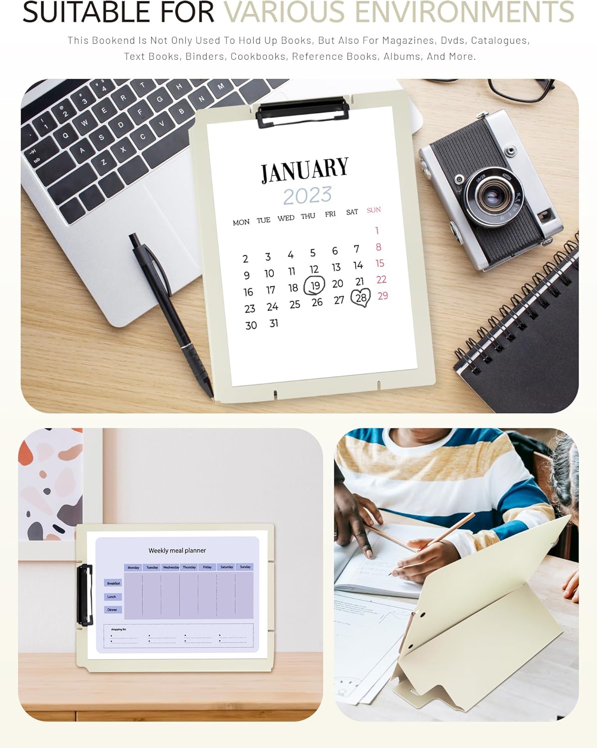 Free Standing Clipboard and Desktop Stand with Adjustable Buckles Easel Back - Foldable Stand and Document Holder for School, Office and Business Use (9.37 x 12.6 inches) (Black)