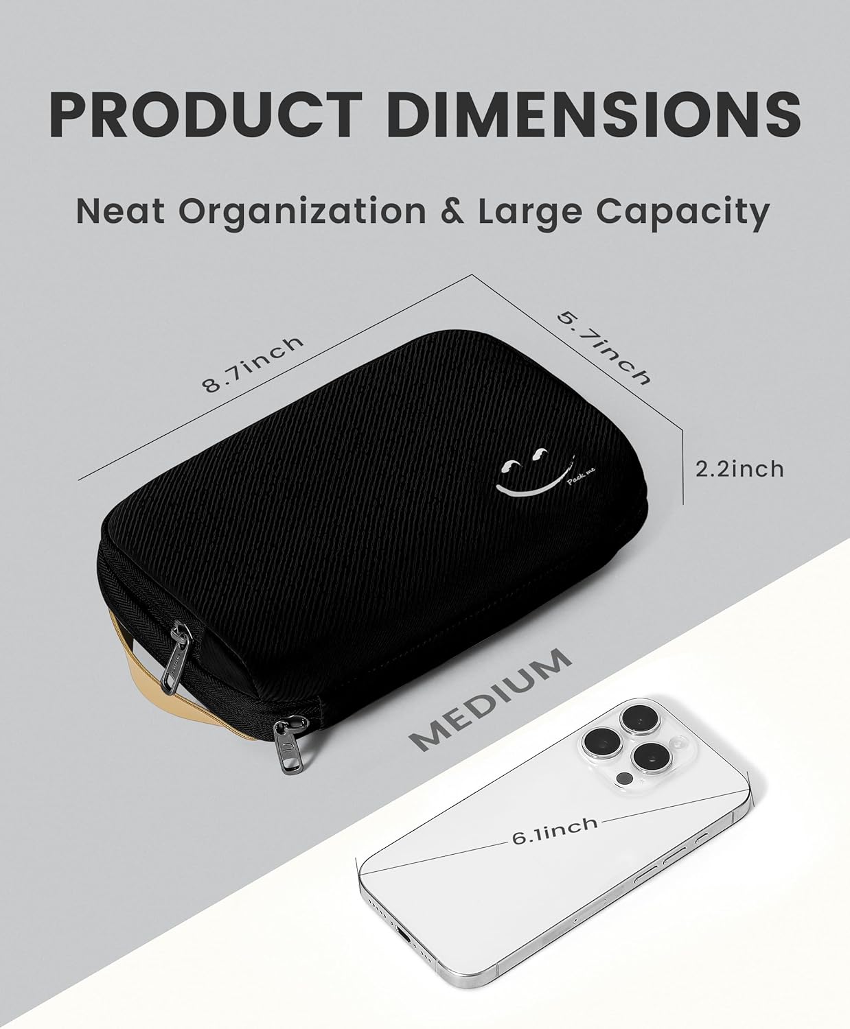 Travelkin Travel Cord Organizer, Small Electronic Organizer Travel Case, Cable Organizer Bag For Cords,Chargers Phone, Sd Card,Usbs (Black)