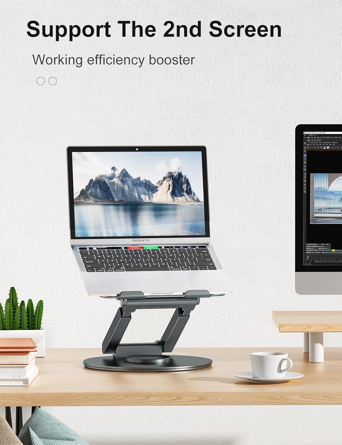 tounee Telescopic Laptop Stand for Desk with 360° Swivel Base, Sit to Stand, Height Adjustable, Portable Riser Holder for Good Posture, Compatible with MacBook Pro, All Laptops 10-17"-Gray