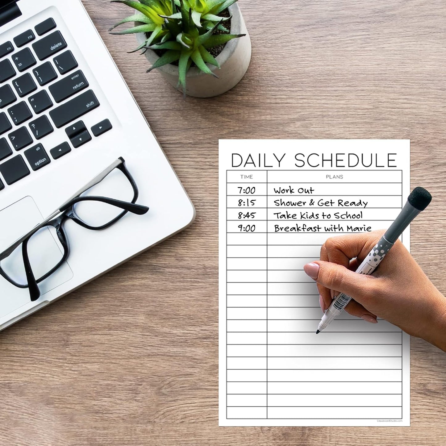 Dry Erase Daily Schedule Planner Sticker Decal by Glassboard Studio | Removable & Reusable | Magnetic Fine-Tip Marker Included (9 x 12 inches, White)