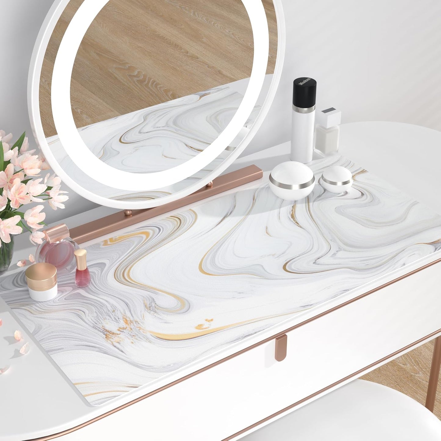 QIYI Large Mouse Pad, Cute Pink Desk Mat for Desktop, Women Girls PU Leather Desk Pad Waterproof Gaming Mousepad, Rose Gold Marble Computer Protector Writing Pad for School Office Home 31.5" x 15.7"