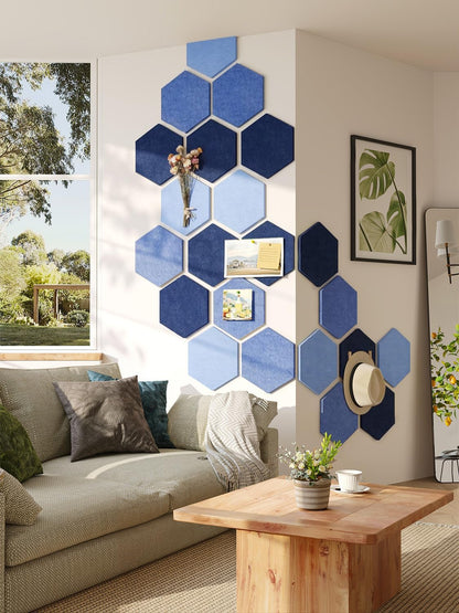8 Pack Hexagon Felt Bulletin Board Tiles - 12" Large Thick Pin Board for Walls with 30 Push Pins, DIY Boards for Office Home School Decor, Aesthetic Hex Cork Board Alternative