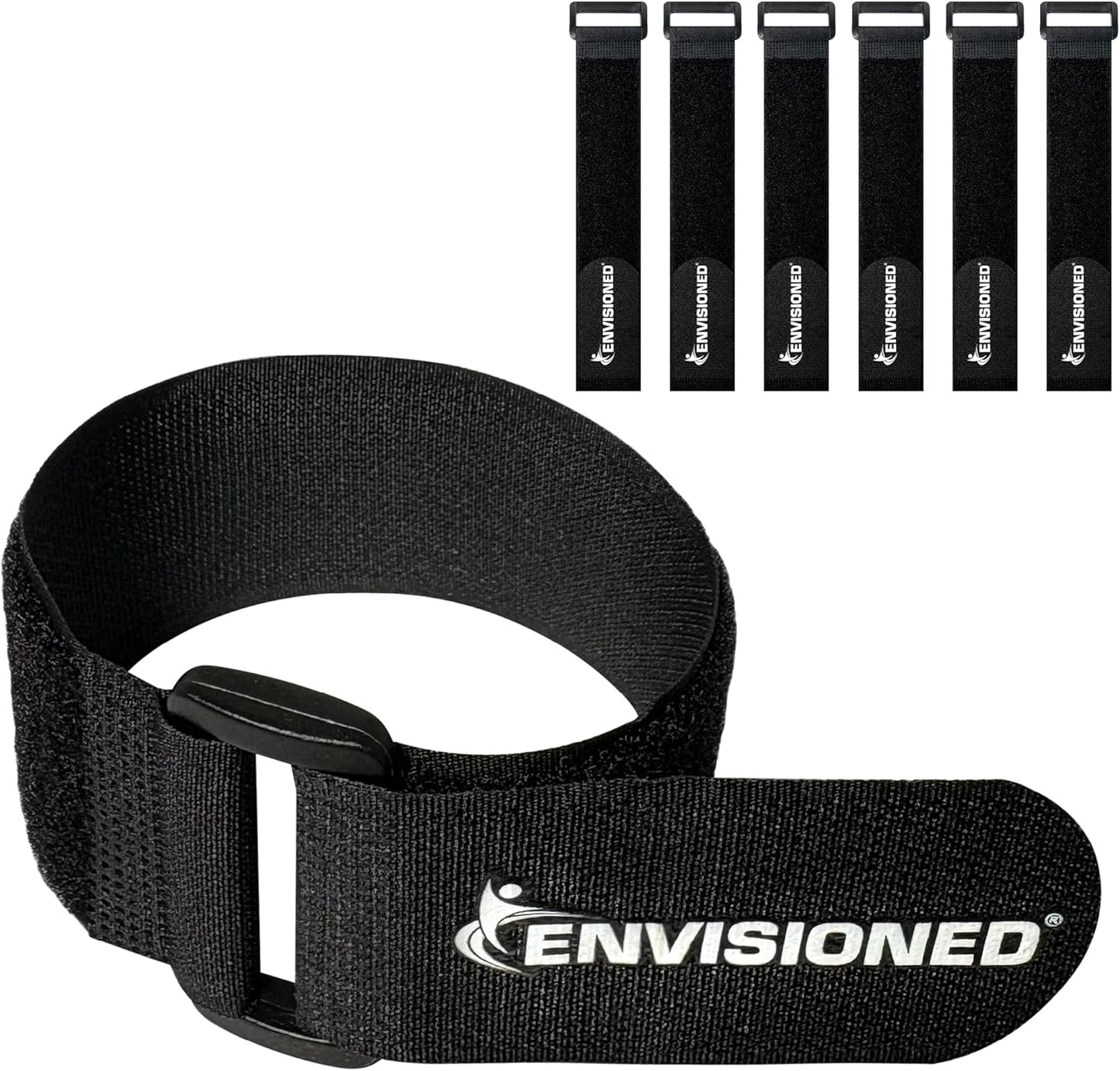 ENVISIONED Reusable Cinch Straps 2" x 40" - 6 Pack, Multipurpose Strong Gripping, Quality Hook and Loop Securing Straps (Black) - Colors B