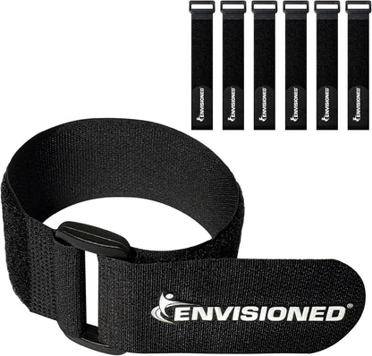 ENVISIONED Reusable Cinch Straps 2" x 40" - 6 Pack, Multipurpose Strong Gripping, Quality Hook and Loop Securing Straps (Black) - Colors B