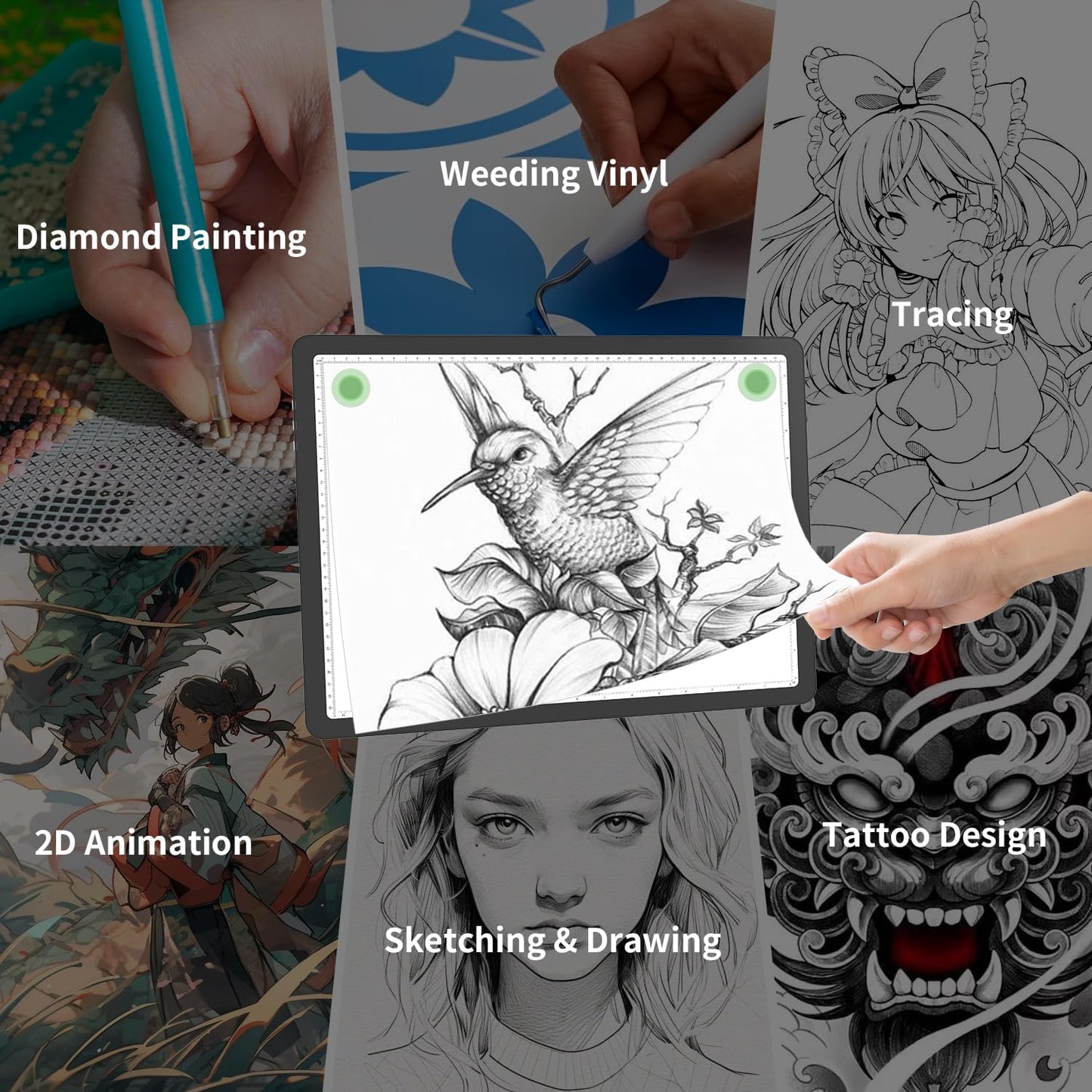 Rechargeable A4 Light Board for Diamond Painting, 9000 Lux Tracing Light Box with Side Physical Buttons, 3 Colors and 6 Levels of Brightness, LED Light Pad for Diamond Art, Drawing, Weeding Vinyl