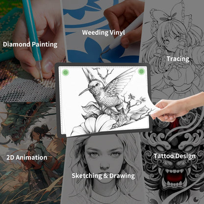 Rechargeable A4 Light Board for Diamond Painting, 9000 Lux Tracing Light Box with Side Physical Buttons, 3 Colors and 6 Levels of Brightness, LED Light Pad for Diamond Art, Drawing, Weeding Vinyl