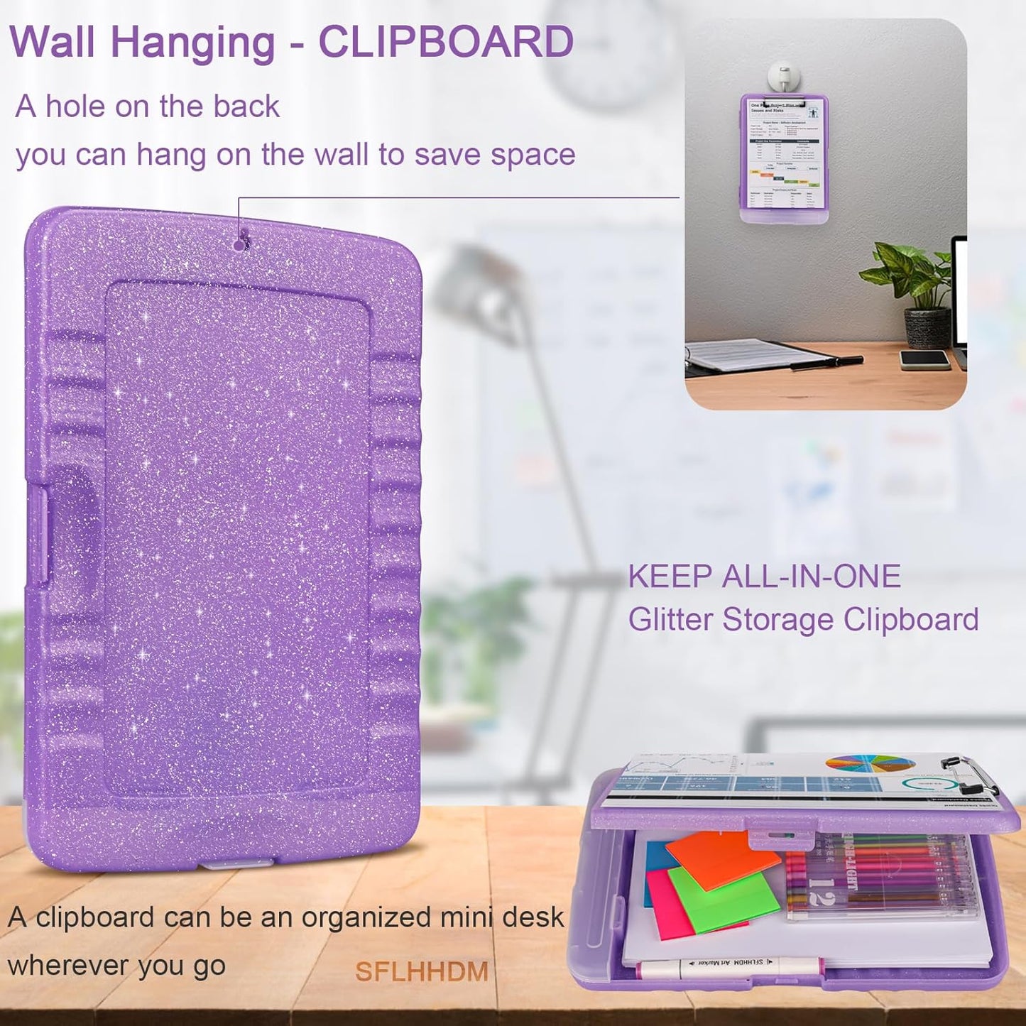 Glitter Clipboard with Storage,Storage Clipboard with Pen Holder,A4 Binder Clip Boards 8.5x11 with Low Profile Clip,Side Opening Sparkle Clipboards, Clipboards Folder for Office Supplies-Starry Black