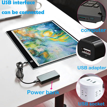 A4 LED Copy Board Light Tracing Box LED Light Pad Memory Function USB Powered Stepless Dimmable Light Table for Drawing, Weeding Vinyl, Diamond Art, Sketching and Animation