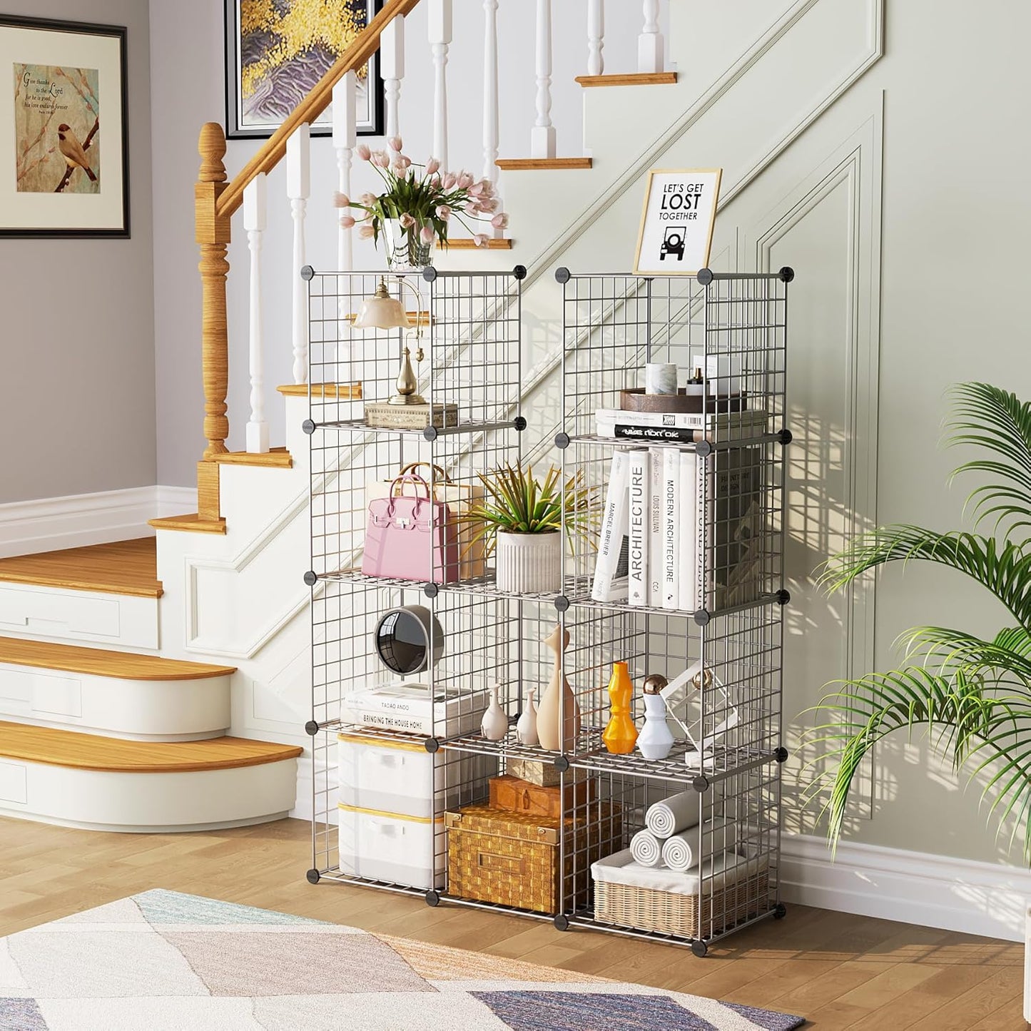 C&AHOME Wire Cube Storage, 12-Cube Storage Organizer Metal, C Grids Storage Bins Shelving, Modular Bookshelf Shelf, Closet Cabinet Ideal for Bedroom, Office 36.6”L x 12.4”W 48.4”H Black
