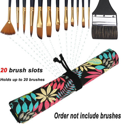 Funny live Paint Brush Holder Art Supplies, Artist Brush Holder & Art Supply Storage Organizer Roll-Up Case Bag, Protect Acrylic Oil Watercolor Paintbrushes (Peony-20 Slot Pockets)