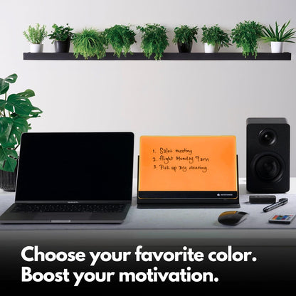 Note Tower LED Color Changing Desktop Whiteboard with Premium PU Leather Stand | Mood Enhancing & Productivity Boosting Dry Erase Light Up Board for Desk | Office, Home, School | Remote & App Control