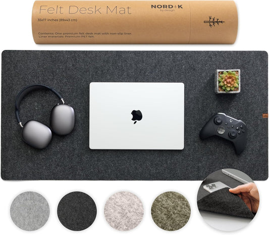 Nordik Large Felt Desk Mat – Stone Oat Beige – 35 x 17 inch – Computer Desk Mat – Keyboard and Mouse Pad – Large Desktop Felt Pad