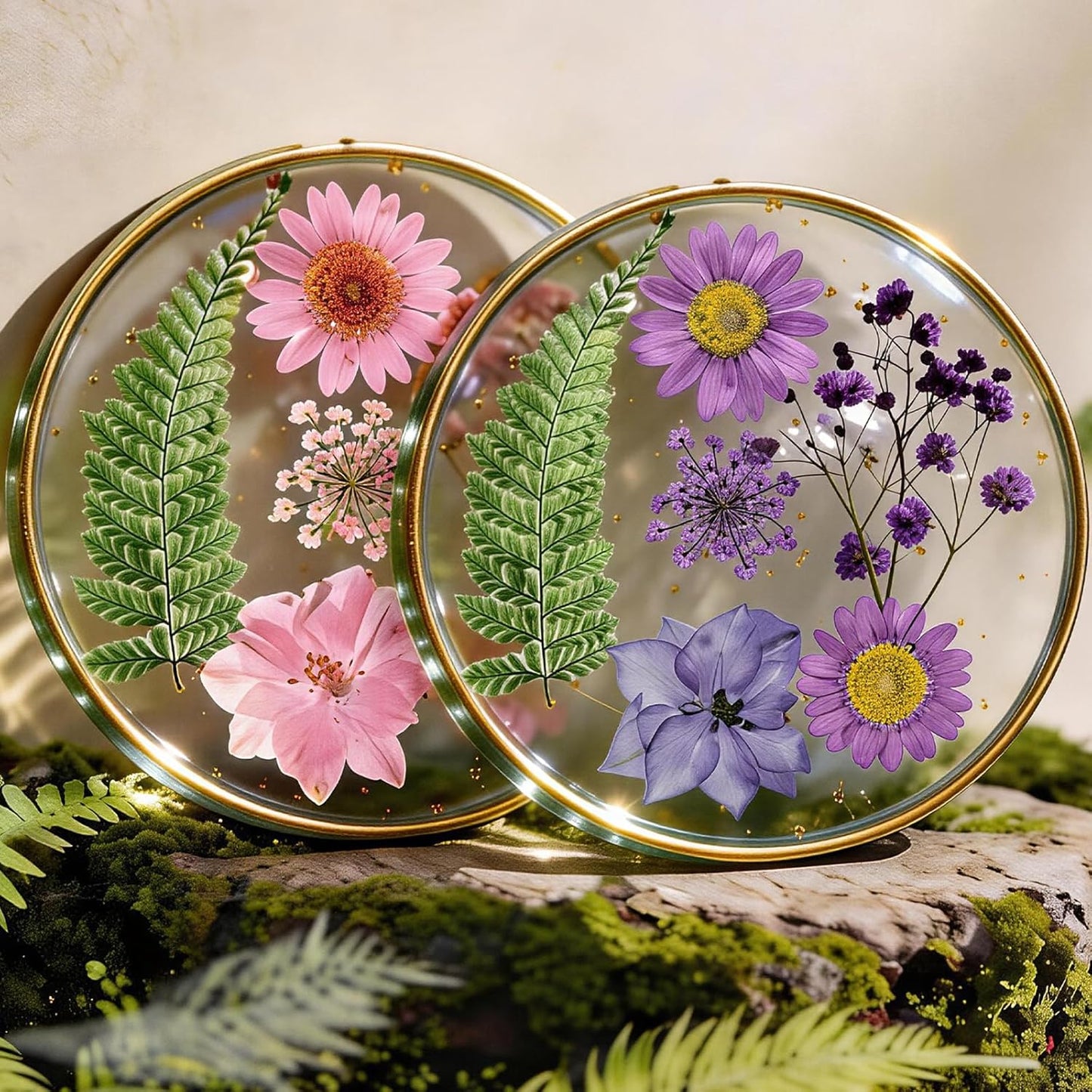 Oqplog Resin Drink Coaster for Desk Coffee Table-White Cute Dried Flowers Cup Coaster for Work Office Home Outdoor Decor Gifts for Girls Women,1 Pcs