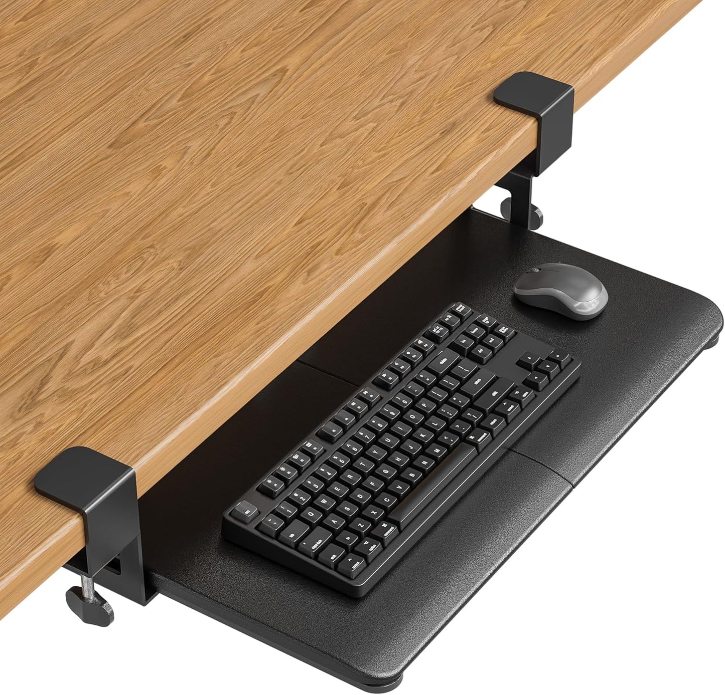 BONTEC KMT01 Under Desk Keyboard Tray, Pull-Out Keyboard & Mouse Platform with C-Clamp, 25.6 x 11.8 in Space-Saving Ergonomic Slide-Out Drawer, White