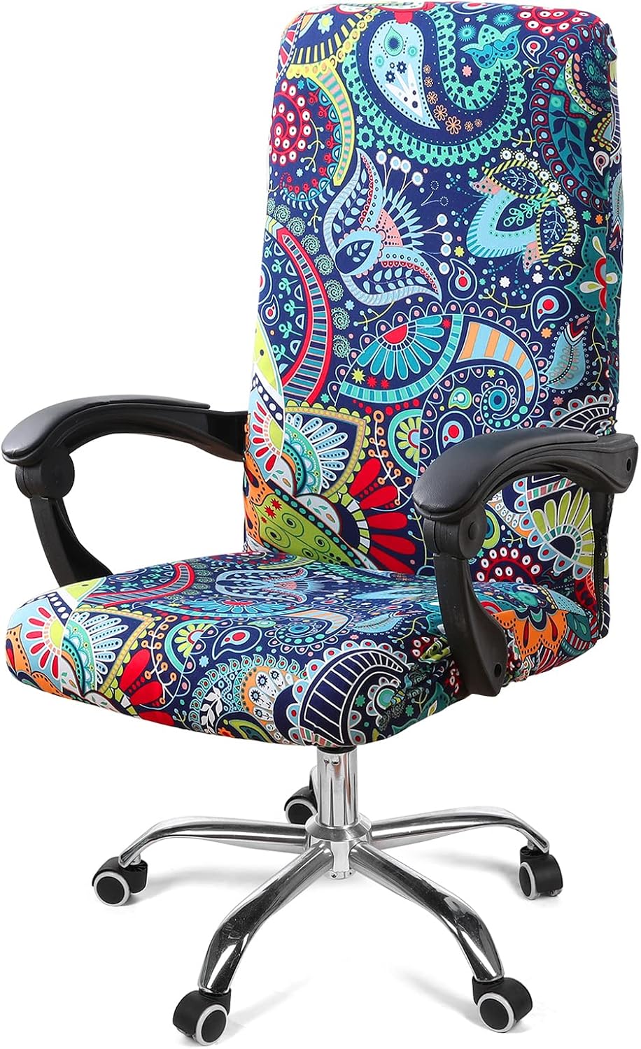 Smiry Stretch Printed Office Chair Armrest Covers, 2 Pcs Soft Fit Removable Washable Computer Desk Chair Arm Covers Protector, Black