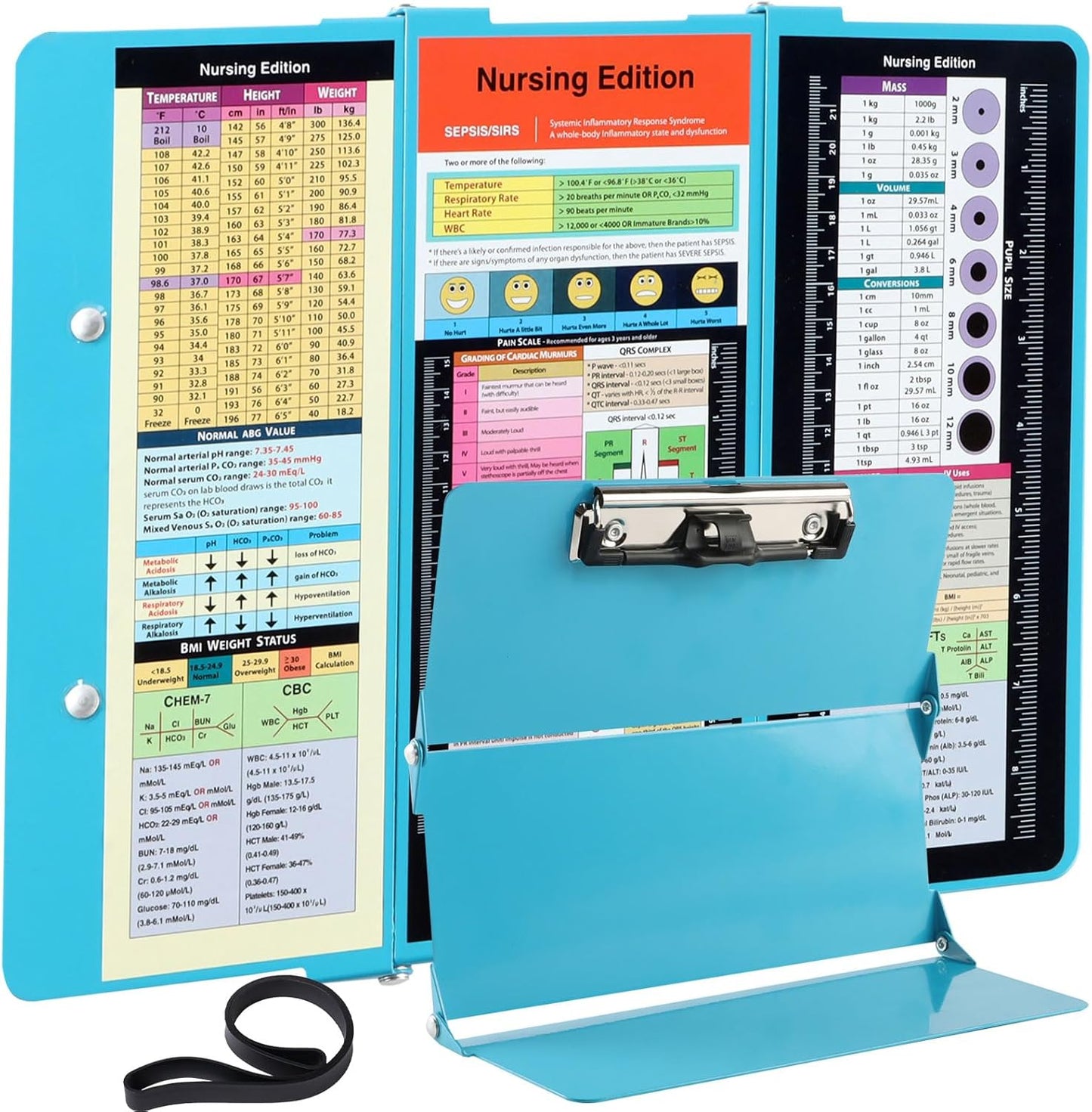 Foldable Nursing Clipboard with Storage - Portable & Compact Medical Clipboard for Nurses, Doctors, and Students - Includes Medical Reference Cheat Sheets and Pen Holder(Purple)