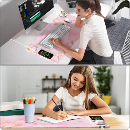 Wireless Charging Mouse Pad with Foldable Phone Holder, 31.5"x15.8" Large Desk Mat for Laptop/Keyboard, Waterproof Ultra-Smooth Surface, Non-Slip Base, Black