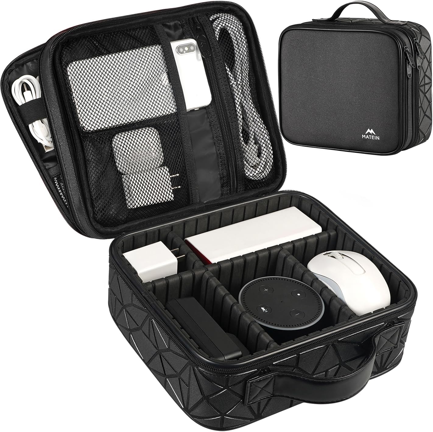 MATEIN Cable Organizer Bag, Waterproof Travel Electronic Storage, Shockproof Portable Double Layer Tech Bags Carrying Case for Cord, Earbuds, Charger, SD Card, DJ Gifts, Black