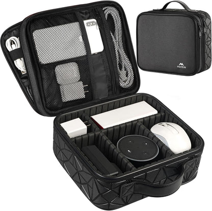 MATEIN Cable Organizer Bag, Waterproof Travel Electronic Storage, Shockproof Portable Double Layer Tech Bags Carrying Case for Cord, Earbuds, Charger, SD Card, DJ Gifts, Black