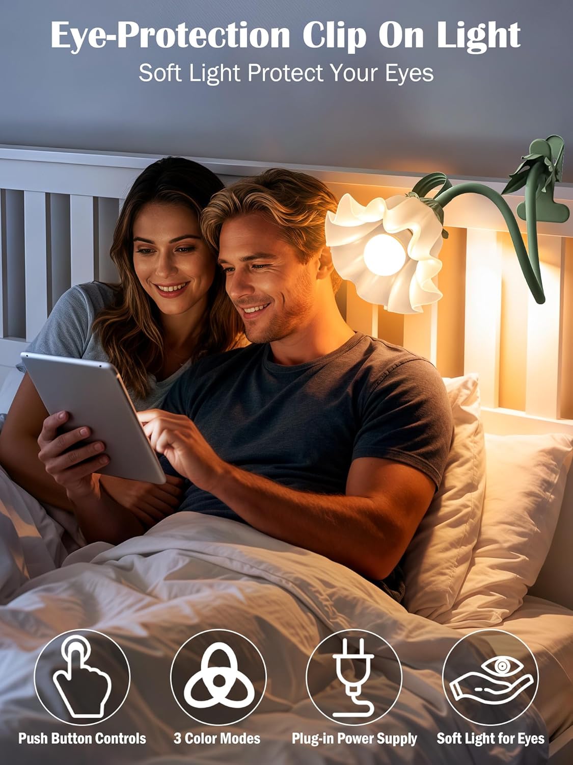 Clip on Light Flower Desk Lamp, LED Reading Light 3 Color Modes Eye-Caring Book Light Flexible Gooseneck Bedside Clip on Lamp for Desk Piano Office Bed Headboard Dorm (Green Lamp)