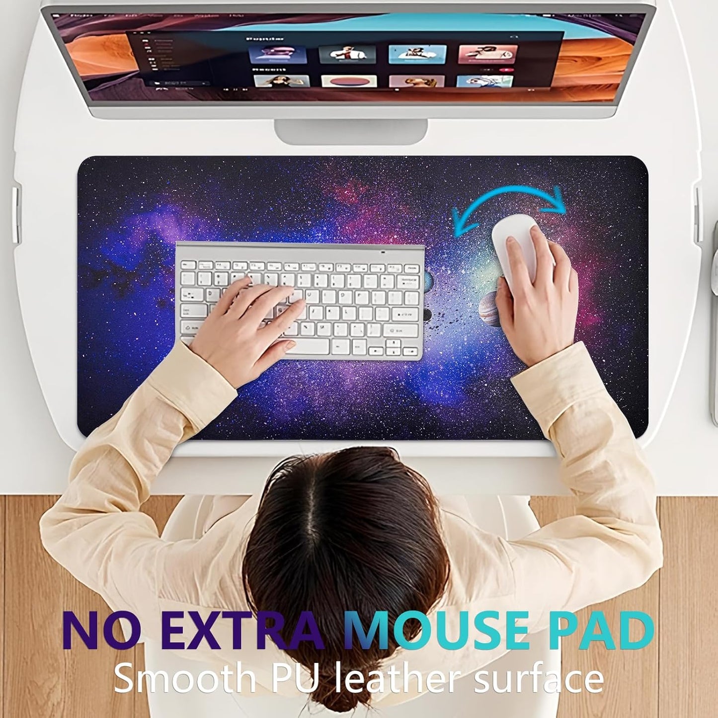 Dual-Sided Desk Pad, Large Mouse Pad - Natural Cork & PU Leather Non-Slip Waterproof Desk Mats for Office and Home (Blue, 31.5" x 15.7")