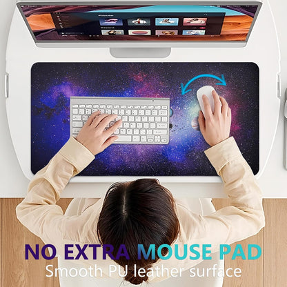 Dual-Sided Desk Pad, Large Mouse Pad - Natural Cork & PU Leather Non-Slip Waterproof Desk Mats for Office and Home (Blue, 31.5" x 15.7")
