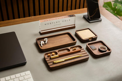 MUUJEE Wooden Desk Pen Pencil Organizer - 7.5 x 3.75 for Work Teacher Dad Wood Pencils Tray Work Minimalist Rustic, Gift for The Man who has it All